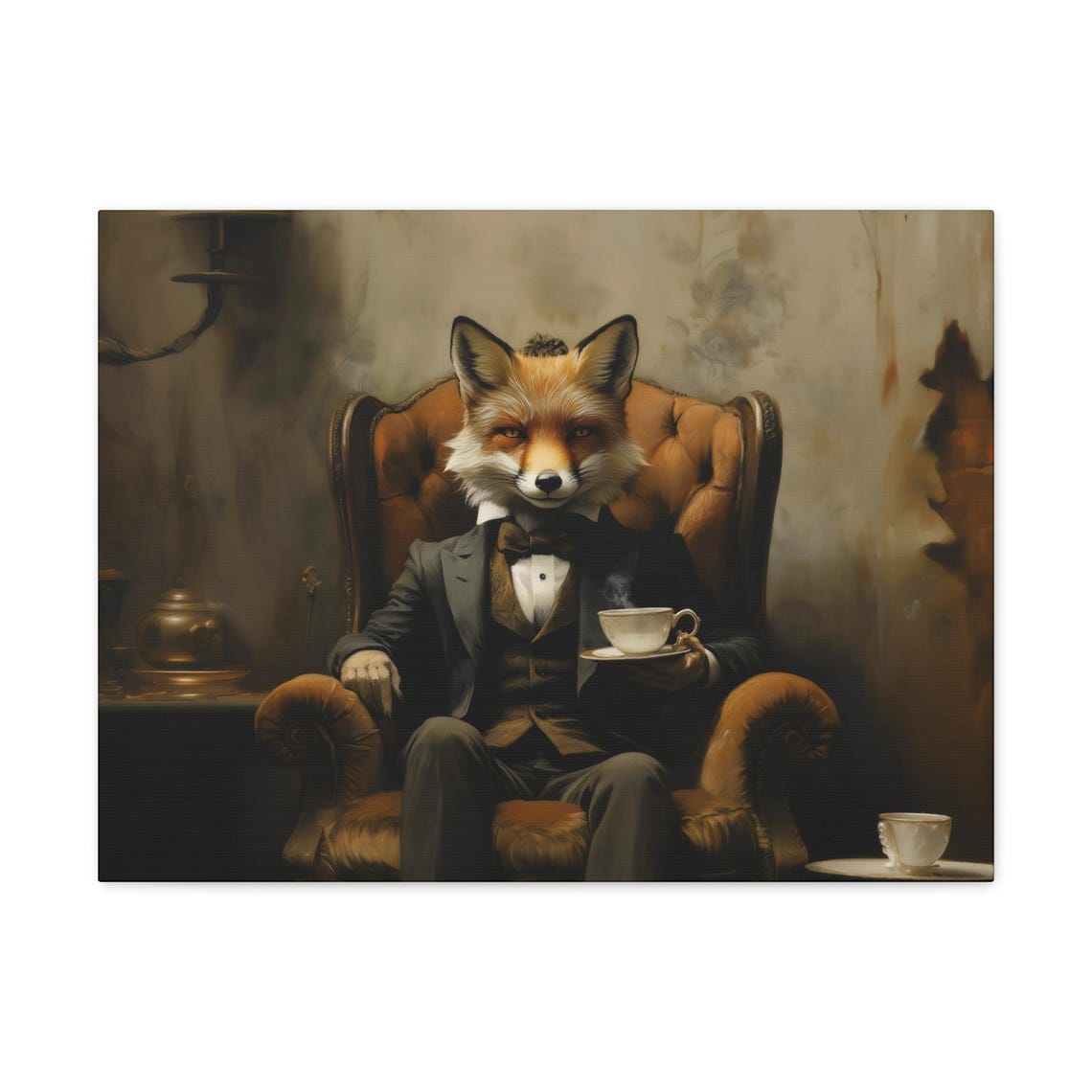 A Fox For Tea Maximalist Eclectic Victorian Print Bold Altered Tea Party Portrait Fantasy Fun Colorful Renaissance Rustic Art - Image 3