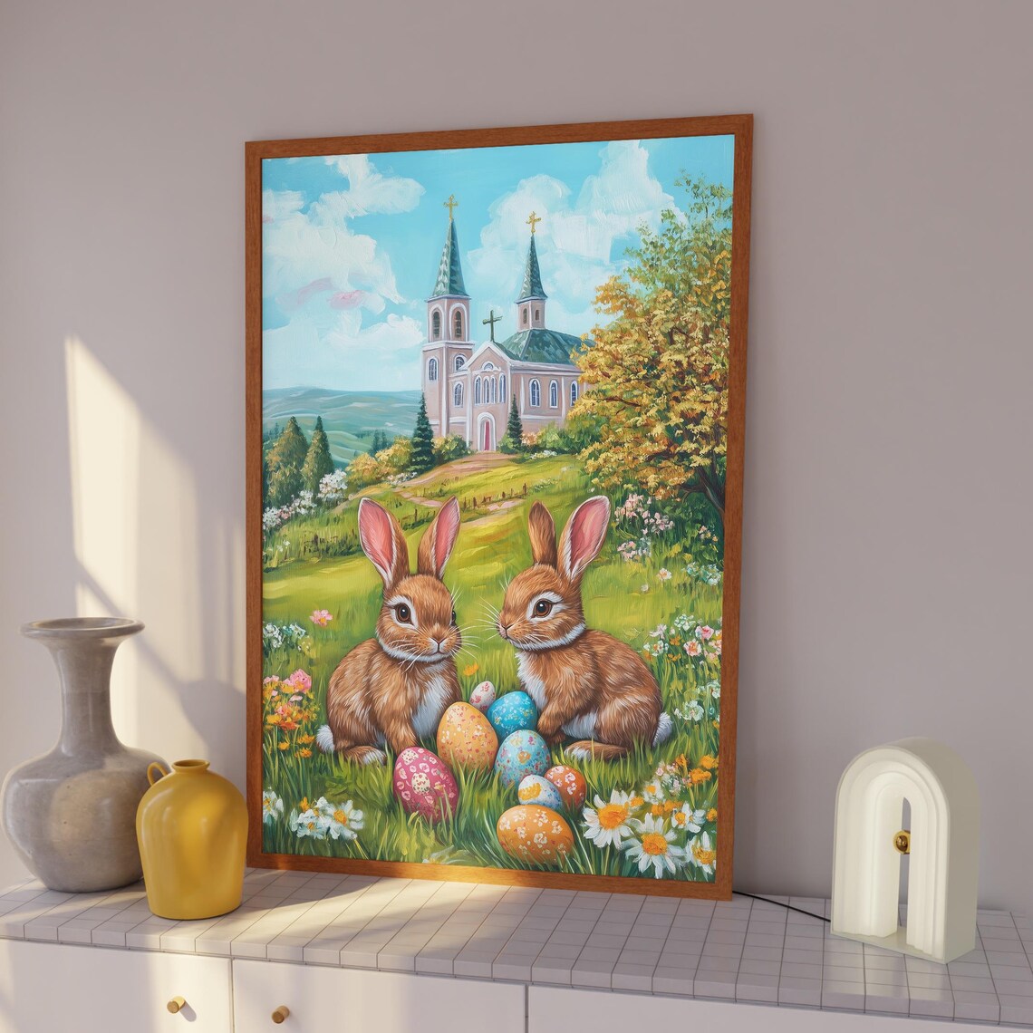 Easter Bunny Art Print, Spring Meadow Decor