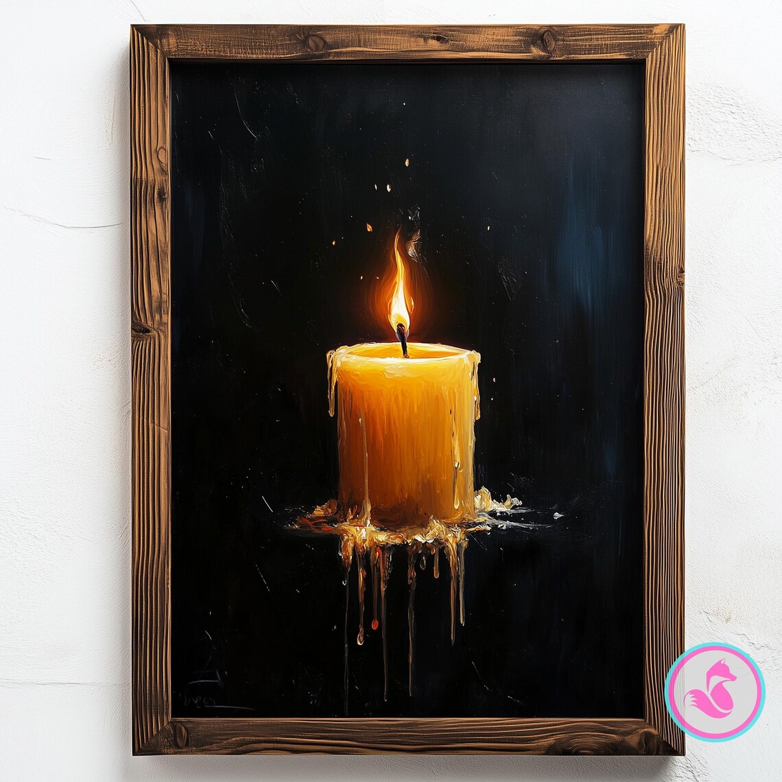 Solo Flickering Candle in the Dark Gothic Oil Painting Poster