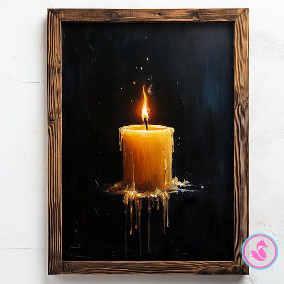 Solo Flickering Candle in the Dark Gothic Oil Painting Poster
