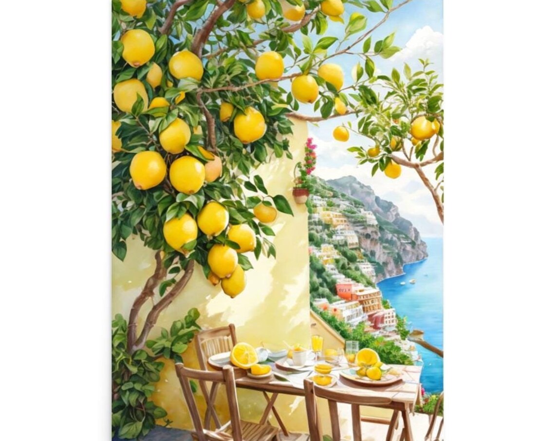 Positano Watercolor Art Print, Amalfi Coast Cityscape
