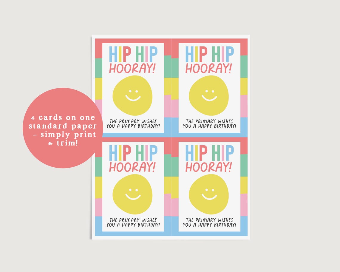 Hip Hip Hooray Smiley Happy Birthday Card Poster for LDS Primary Kids - Image 2