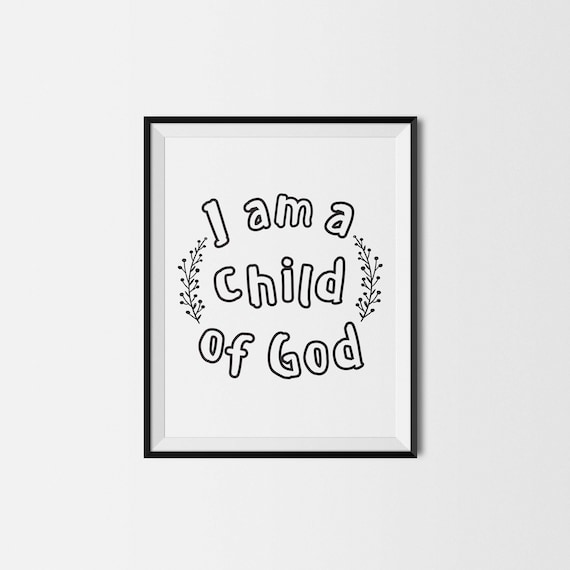 Inspirational I Am a Child of God Nursery Quote Poster with Leaf Wreath