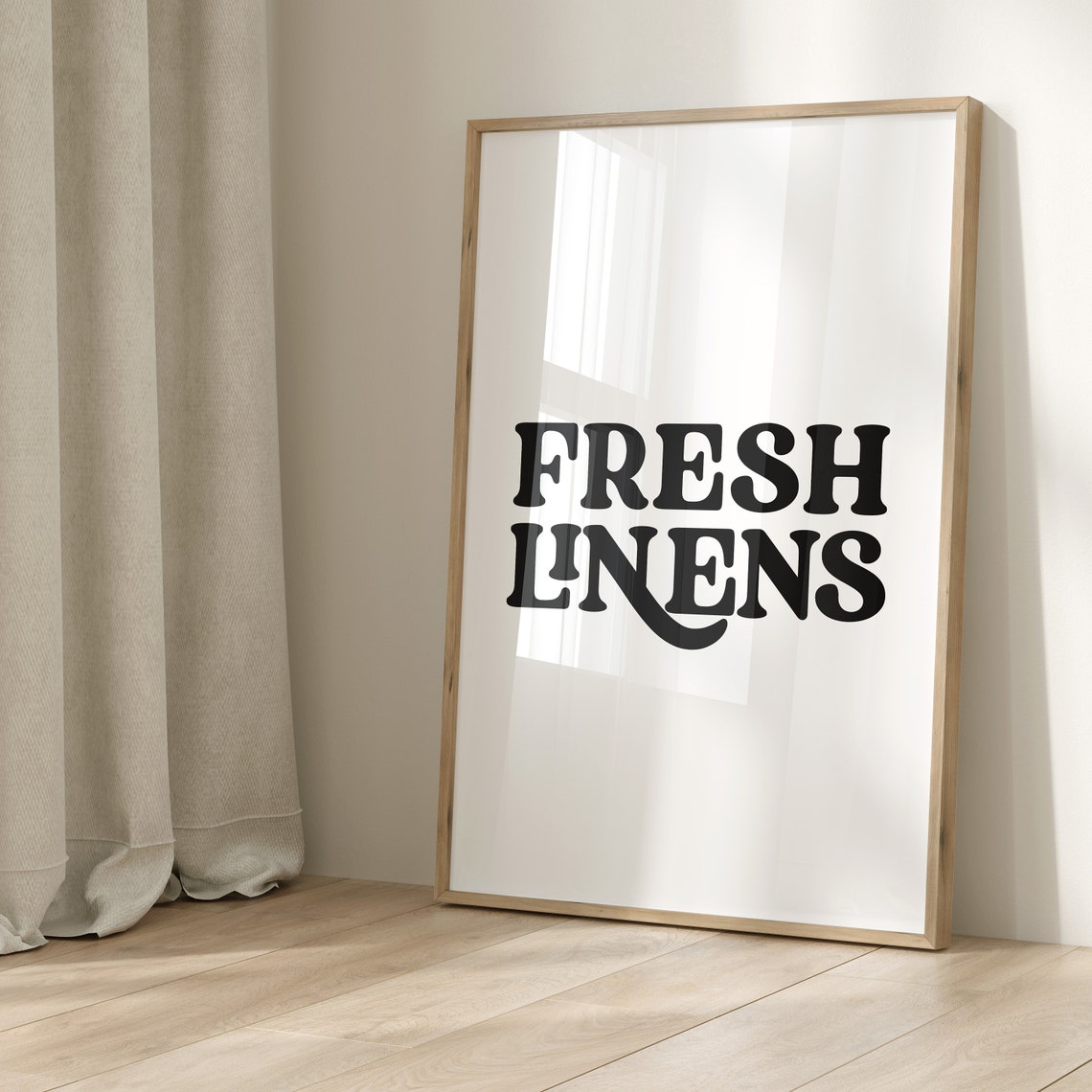 Fresh Linens Bold Black Retro Typography Laundry Room Wall Art - Image 2