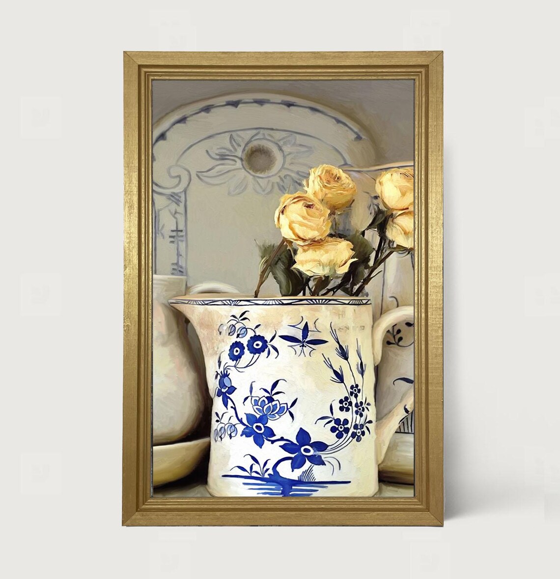 Yellow Roses In Vase Modern Kitchen Wall Art Print