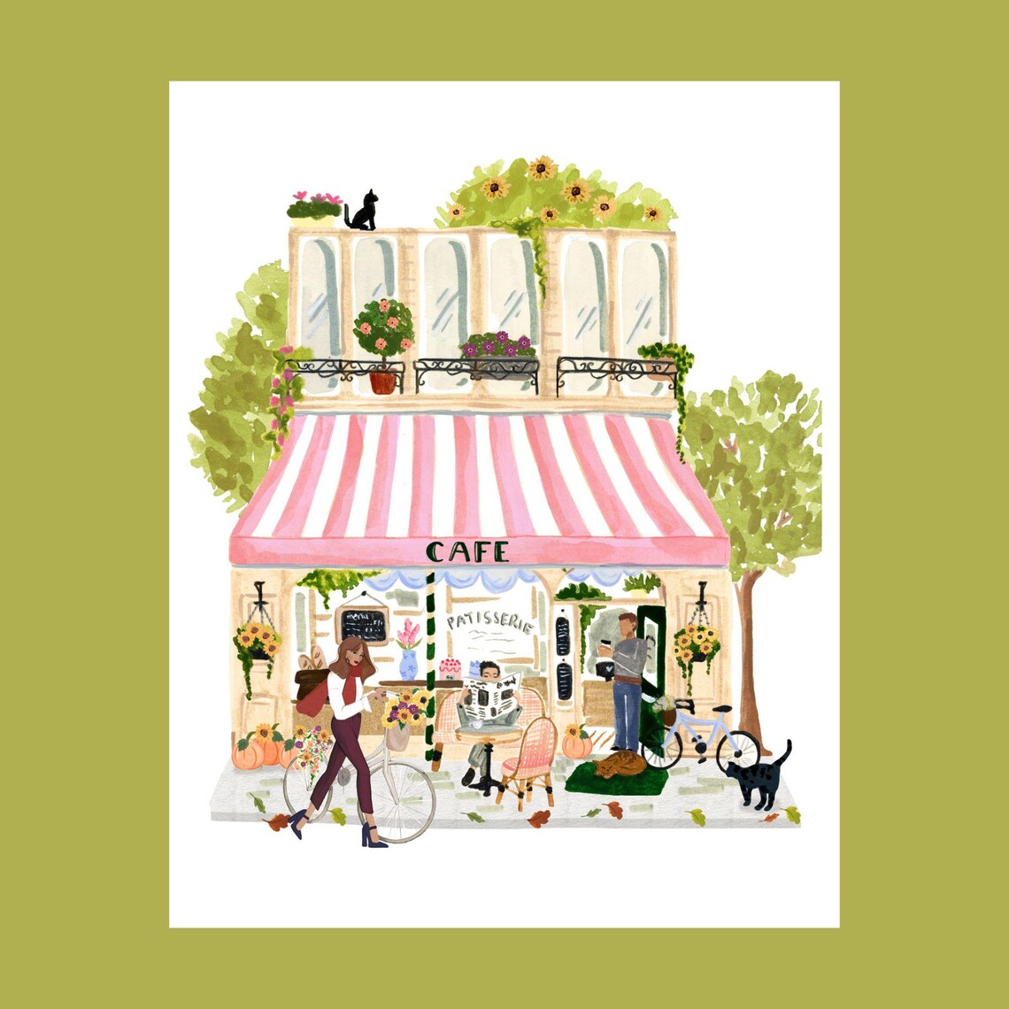 Paris Fall Coffee Shop Art Print, Cozy French Cafe
