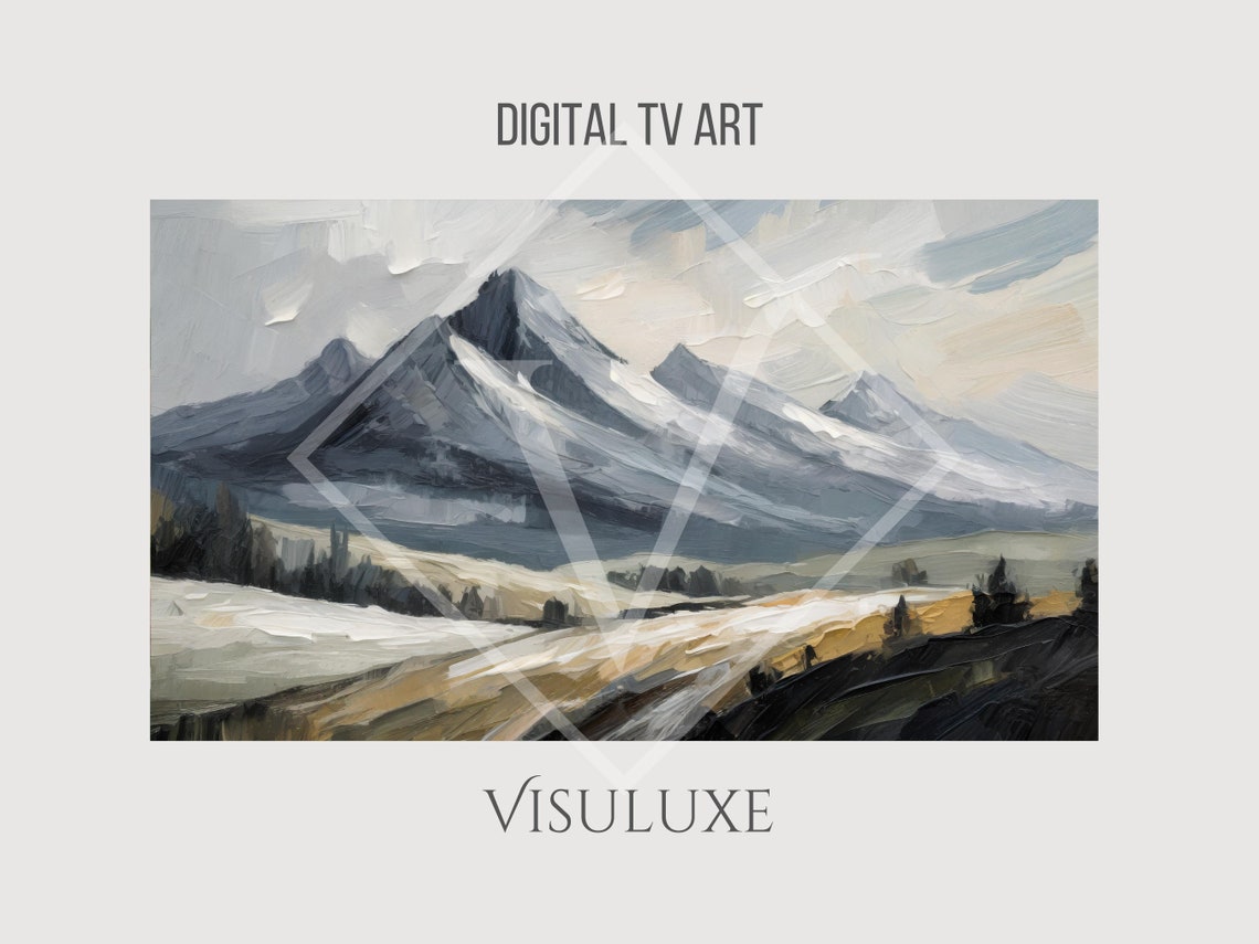 Gray And Sage Mountain Painting Frame Tv Art Gray Sage Mountain Scene Oil Painting Heavy Brushstrokes Scenic Neutral Screensaver Tv 169 Ar - Image 2