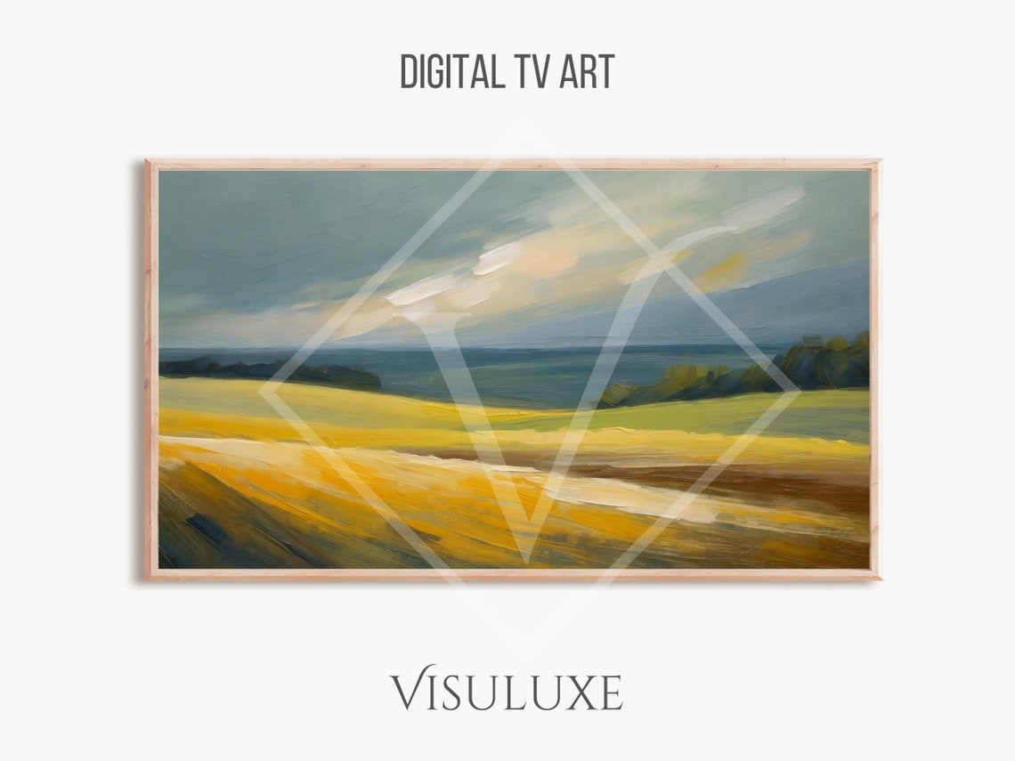 Minimalist Golden Wheat Field Rolling Hills Soft Blue Sky Poster