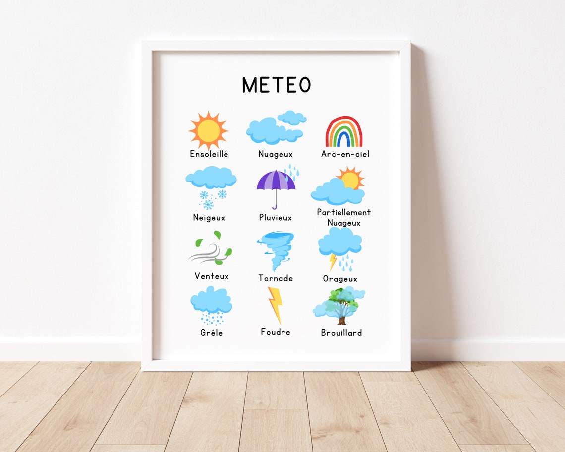 French Weather Chart Meteo Kids Bilingual Educational Poster - Image 2