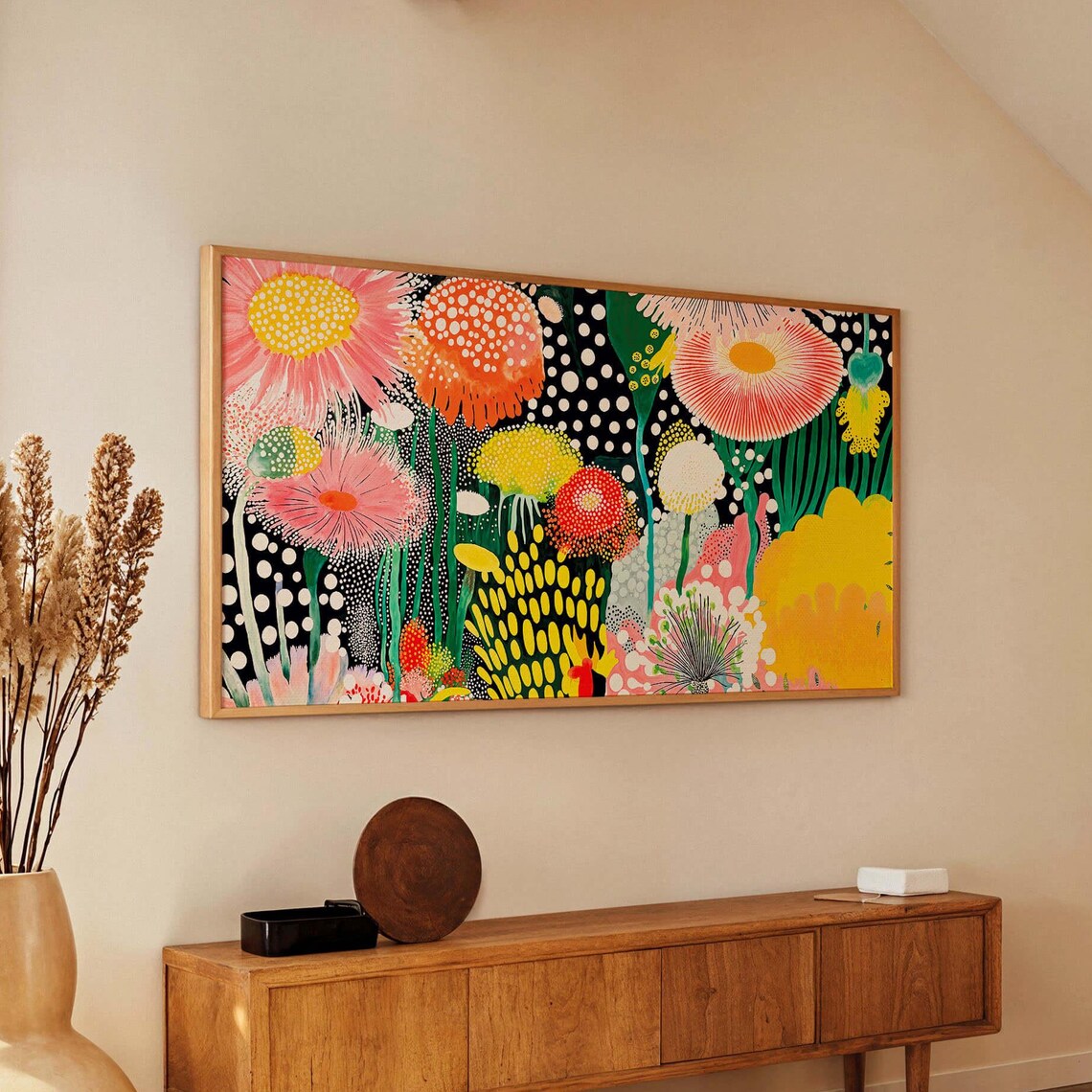 Kusama Inspired Panoramic Giant Dotted Wildflower Garden Wall Art