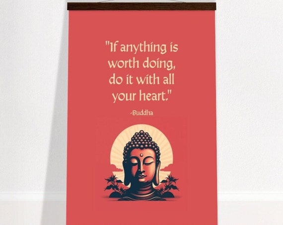 Buddha Poster With Wooden Hanger Minimalist Zen Inspirational Wall Art Do It With All Your Heart Red