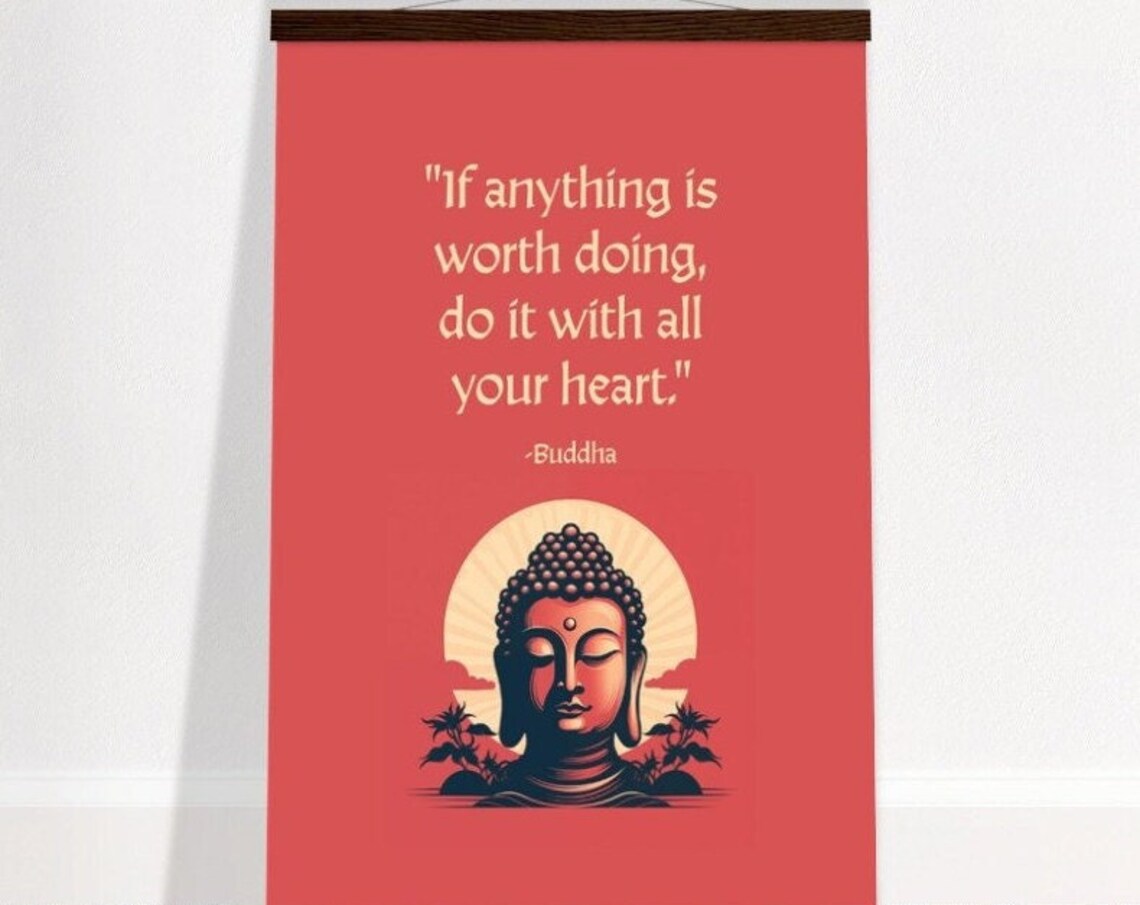 Buddha Quote Poster "Do It With All Your Heart" Red Minimalist Zen Design