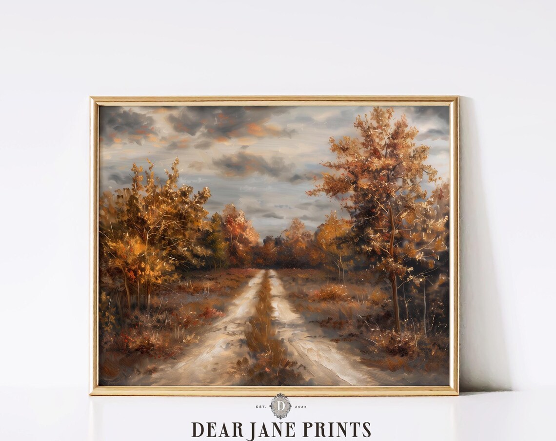 Autumn Country Road Through Golden Fall Forest Vintage Style Poster - Image 2