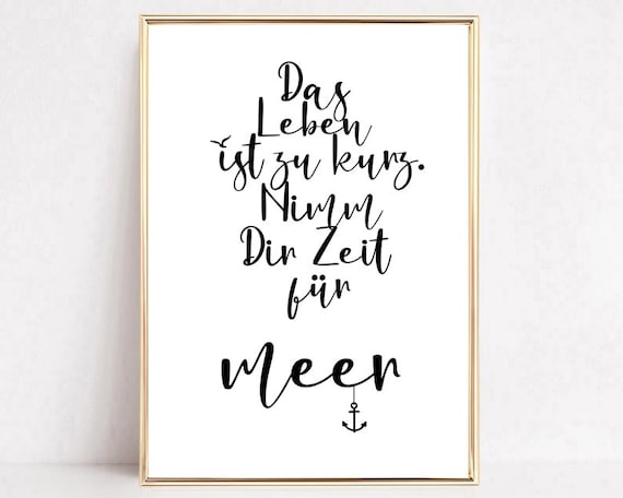 Das Leben Ist Zu Kurz German Sea Quote Anchor Typography Poster
