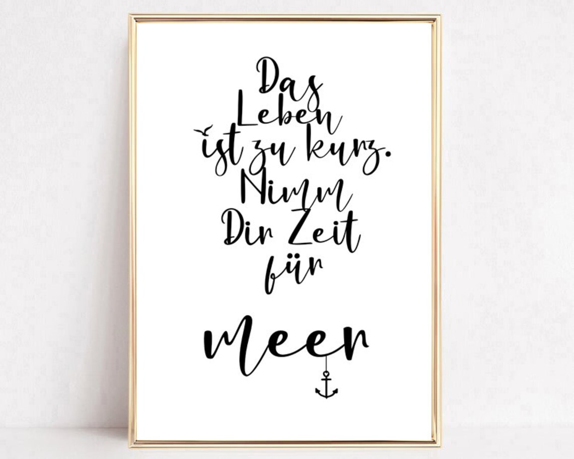 Das Leben Ist Zu Kurz German Sea Quote Anchor Typography Poster