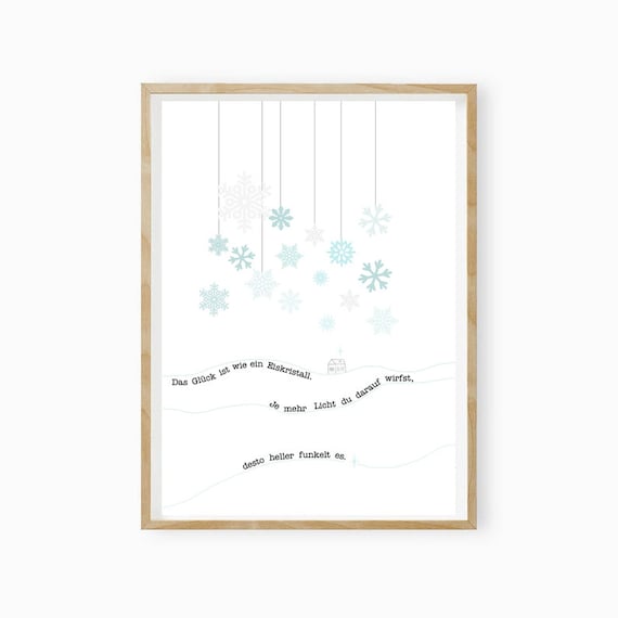 German Winter Snowflake Happiness Quote Minimalist Home Poster