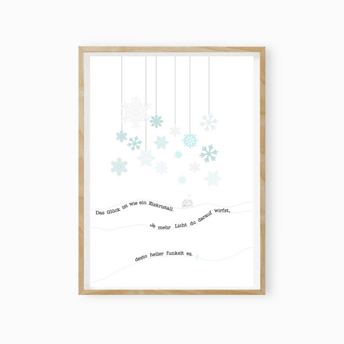 German Winter Snowflake Happiness Quote Minimalist Home Poster