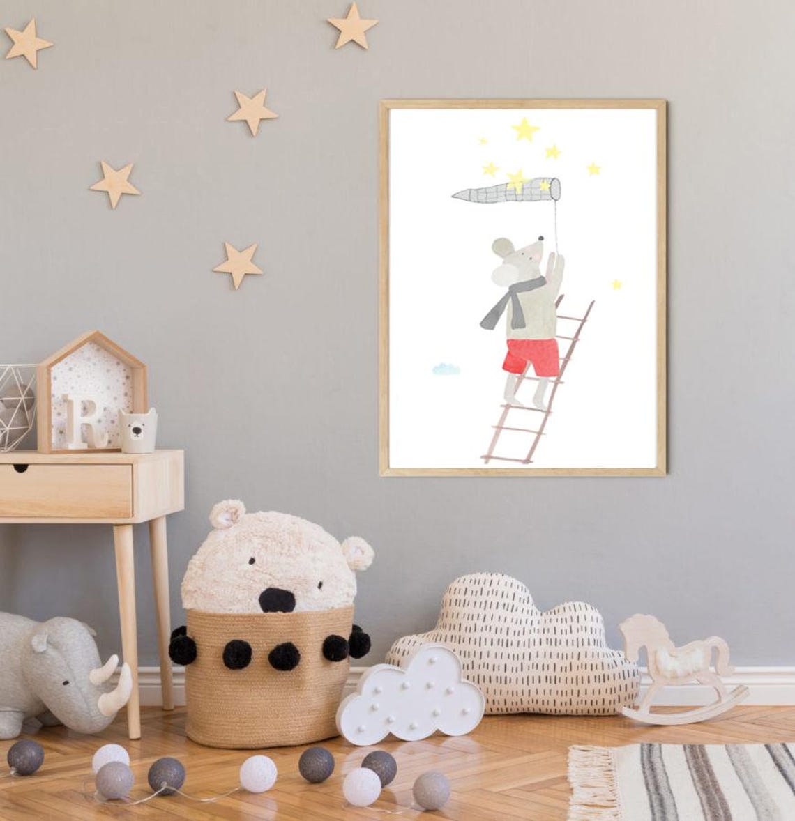 Childrens Room Picture Childrens Picture Birth Childrens Room Poster Mouse Childrens Room Reach For The Stars To The Moon Gift Baby - Image 2