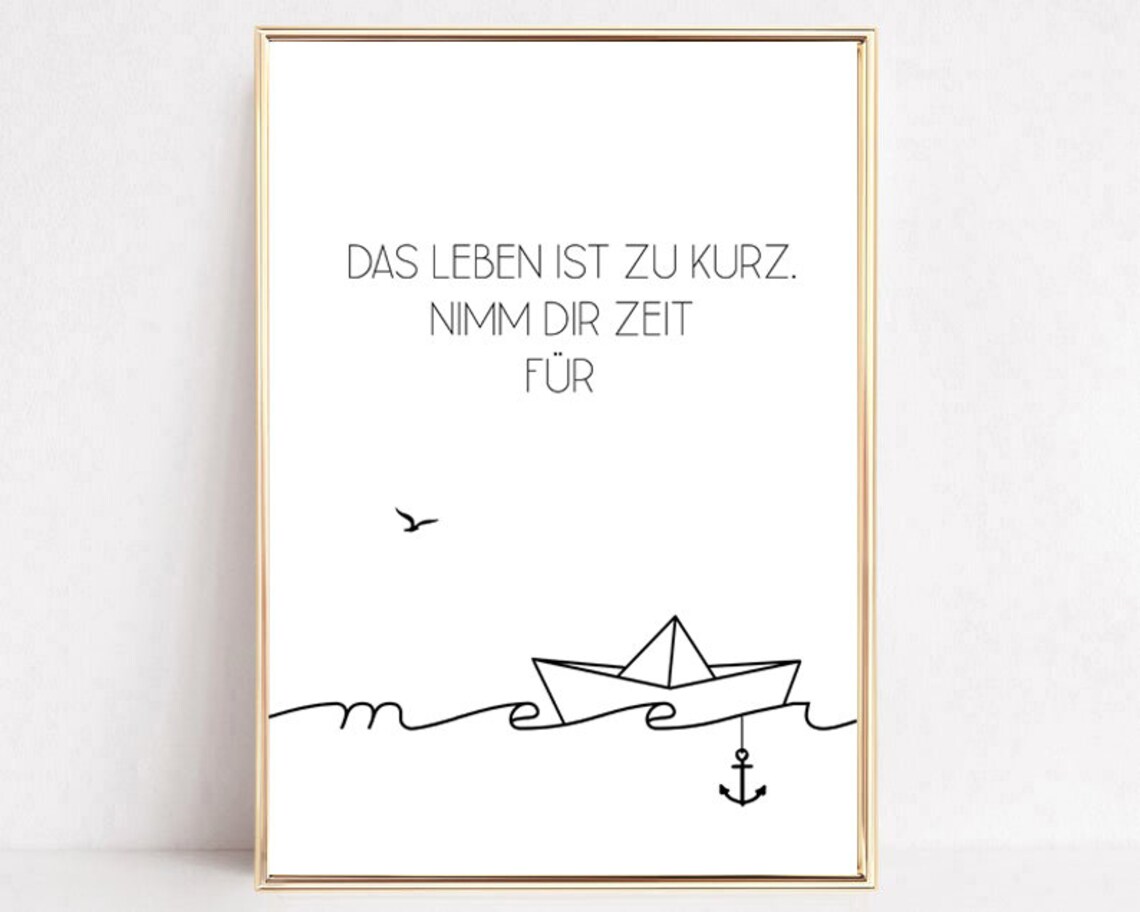 Minimalist Paper Boat Anchor Sea Quote German Typography Poster