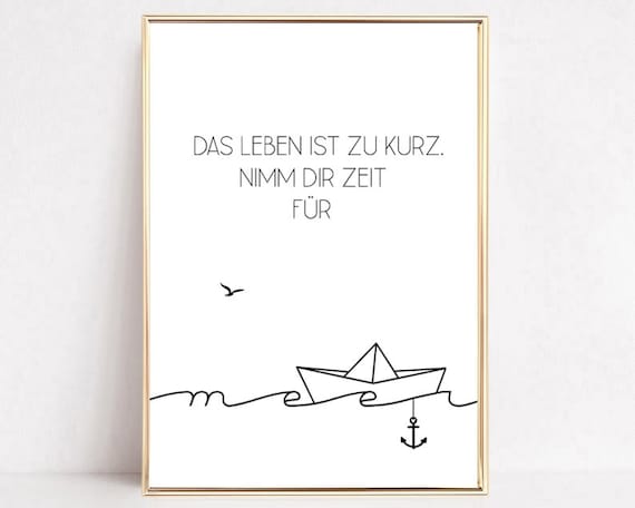 Minimalist Paper Boat Anchor Sea Quote German Typography Poster