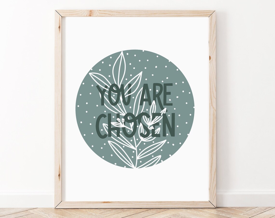 You Are Chosen Botanical Affirmation Sage Green Circle Wall Art