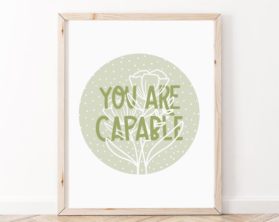 You Are Capable Mental Health Poster Positive Affirmations Wall Art Affirmation Motivational Therapy Office Decor
