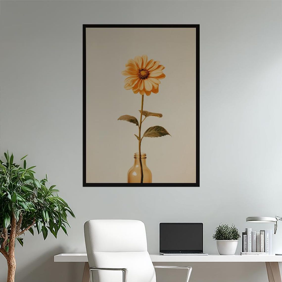 Sunshine Bloom Peach Flower In Glass Vase Minimalist Botanical Poster