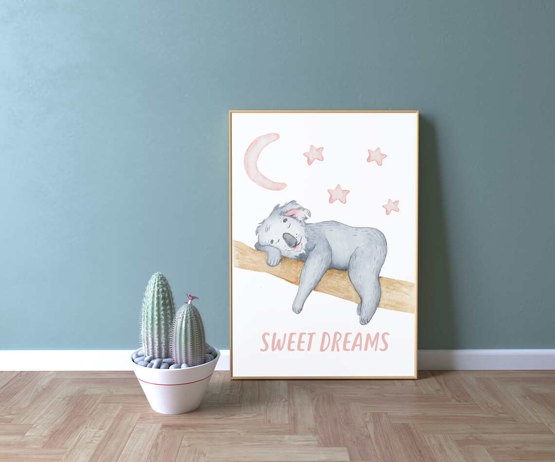 Sweet Dreams Watercolor Koala Baby Nursery Sleeping Decor Poster - Image 6
