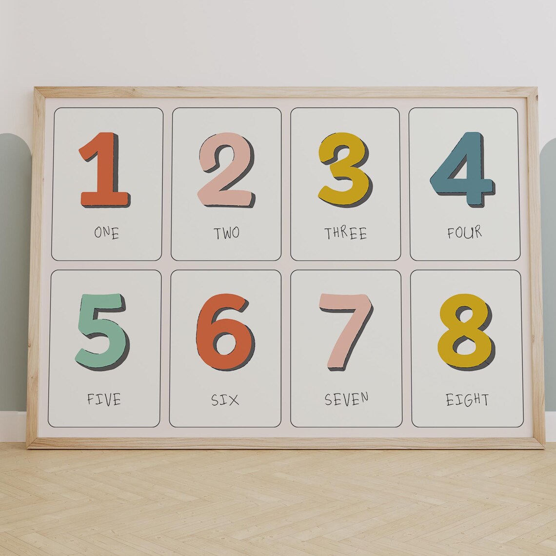 Colorful Numbers One To Eight Flashcard Set Kids Learning Poster