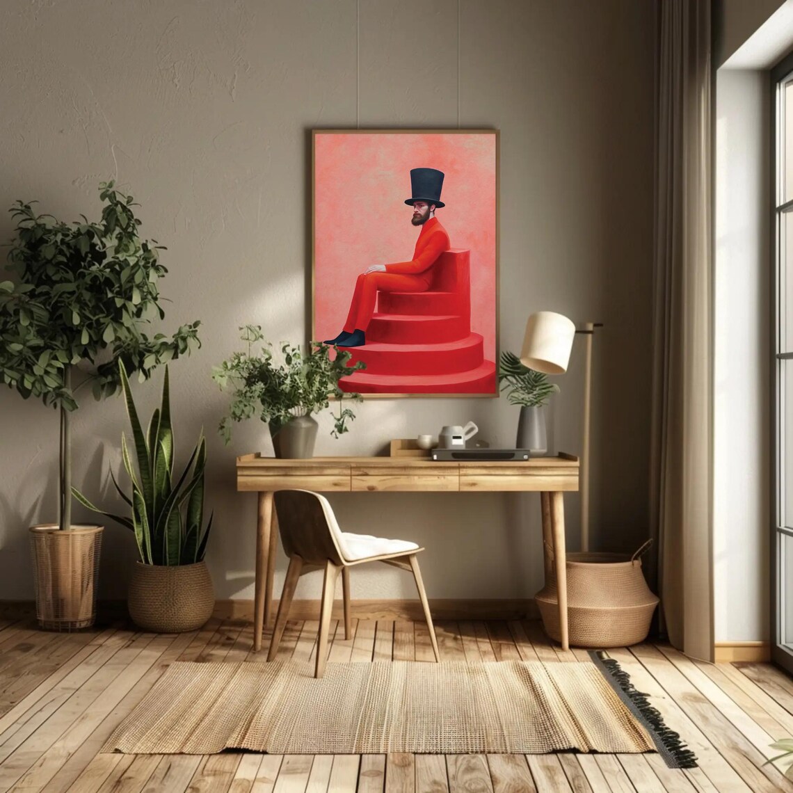 Eccentric Gentleman in Red Suit and Black Top Hat Surreal Poster - Image 2