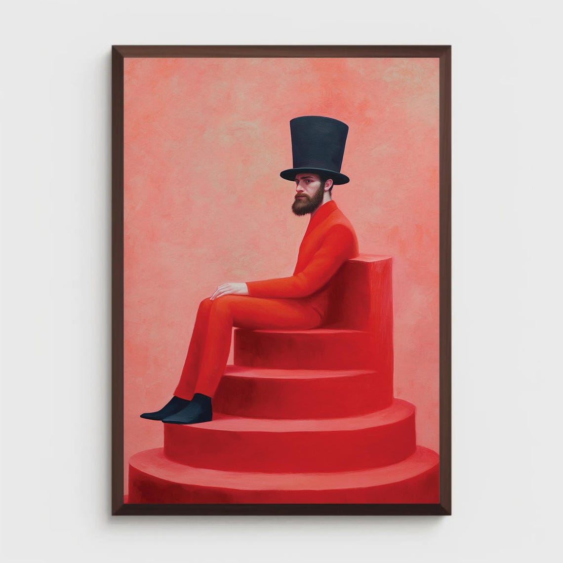 Eccentric Gentleman in Red Suit and Black Top Hat Surreal Poster - Image 3