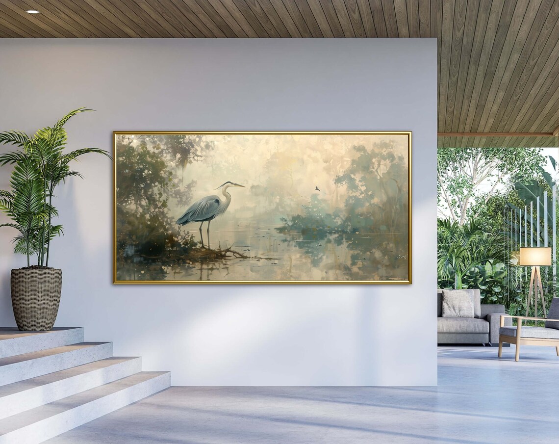 Blue Heron Wall Art Print, Lake Life Bird Study