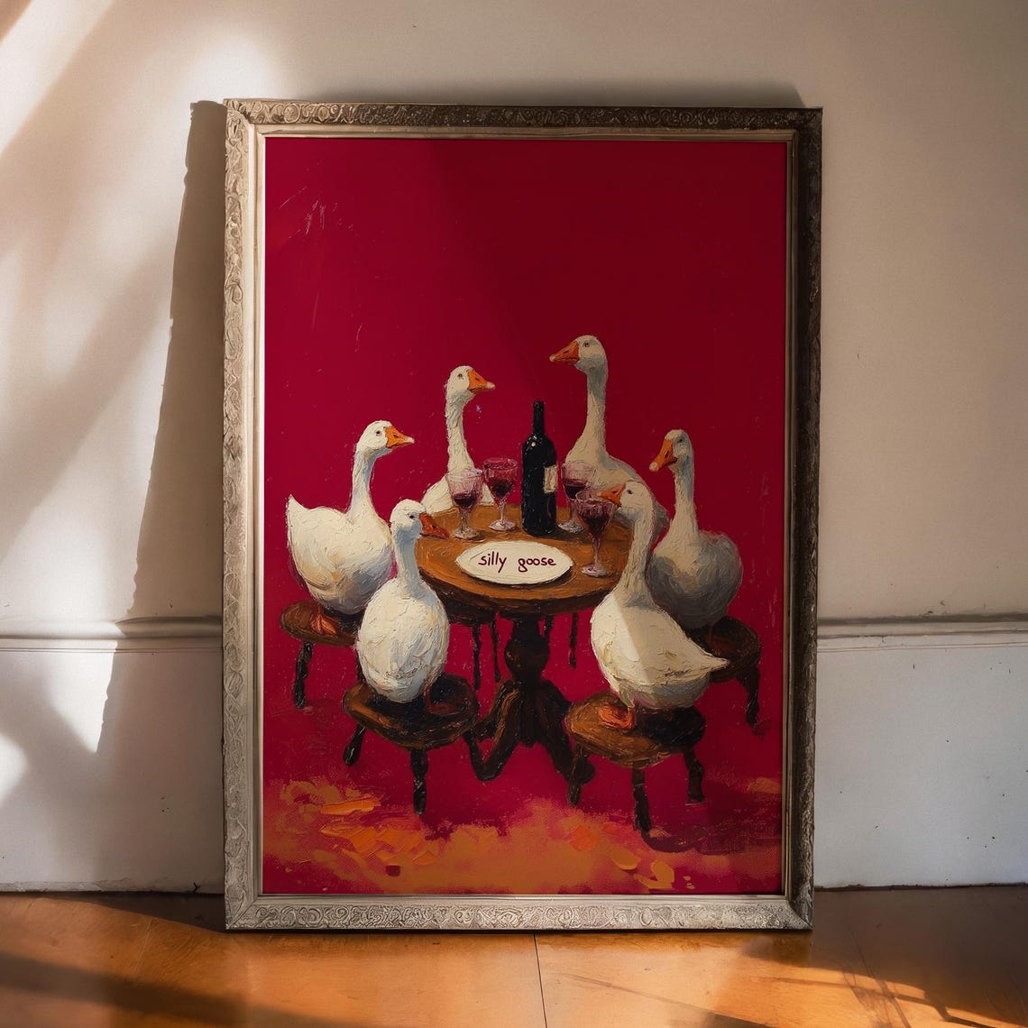 Silly Geese Dinner Party Wine Night Funny Red Oil Style Poster