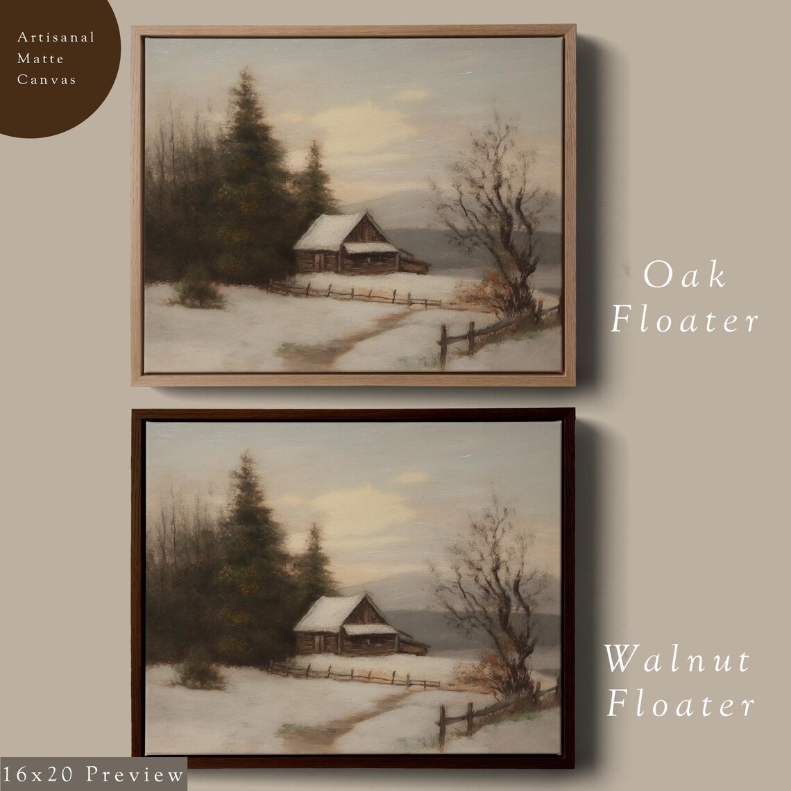 Snowy Winter Cabin Vintage Christmas Painting Holiday Scene Poster - Image 6