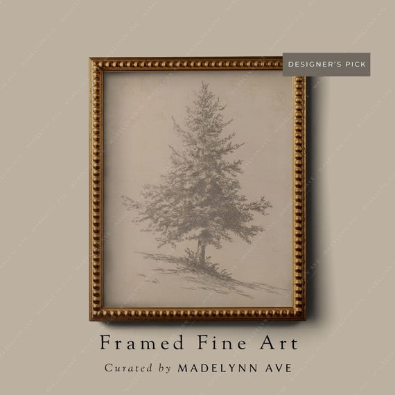 Framed Pine Tree Gicle Art Print Vertical Neutral Christmas Wall Art Moody Vintage Style Winter Holiday Decor Or Cotton Paper