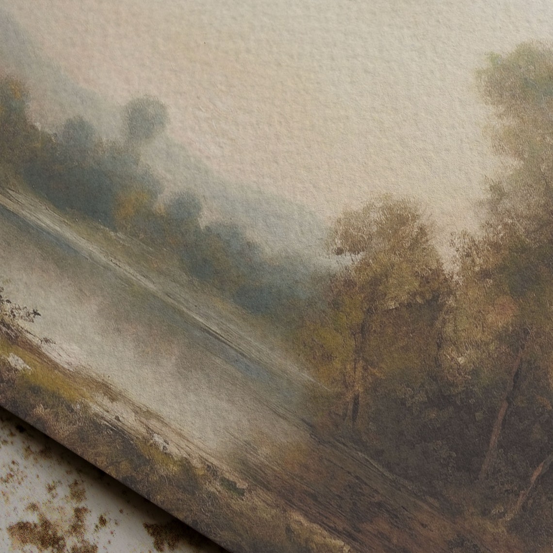 Vintage Landscape Oil Painting Art Print Country Lakeside Moody Wall Art Cottage Style Artwork - Image 6