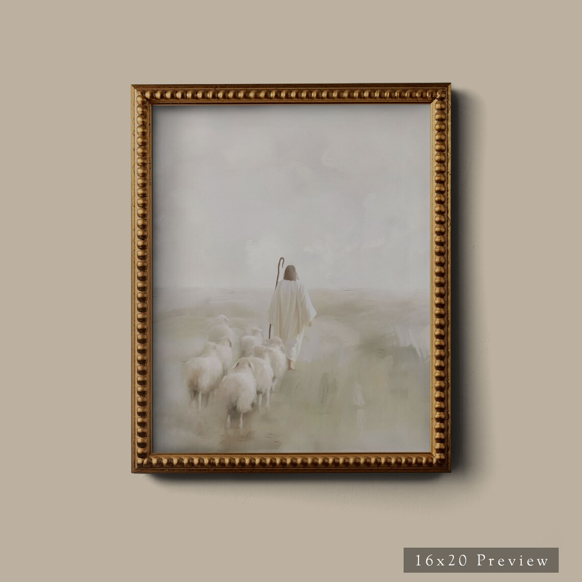 Minimalist Jesus and Sheep Art Print, Neutral Christian - Image 6