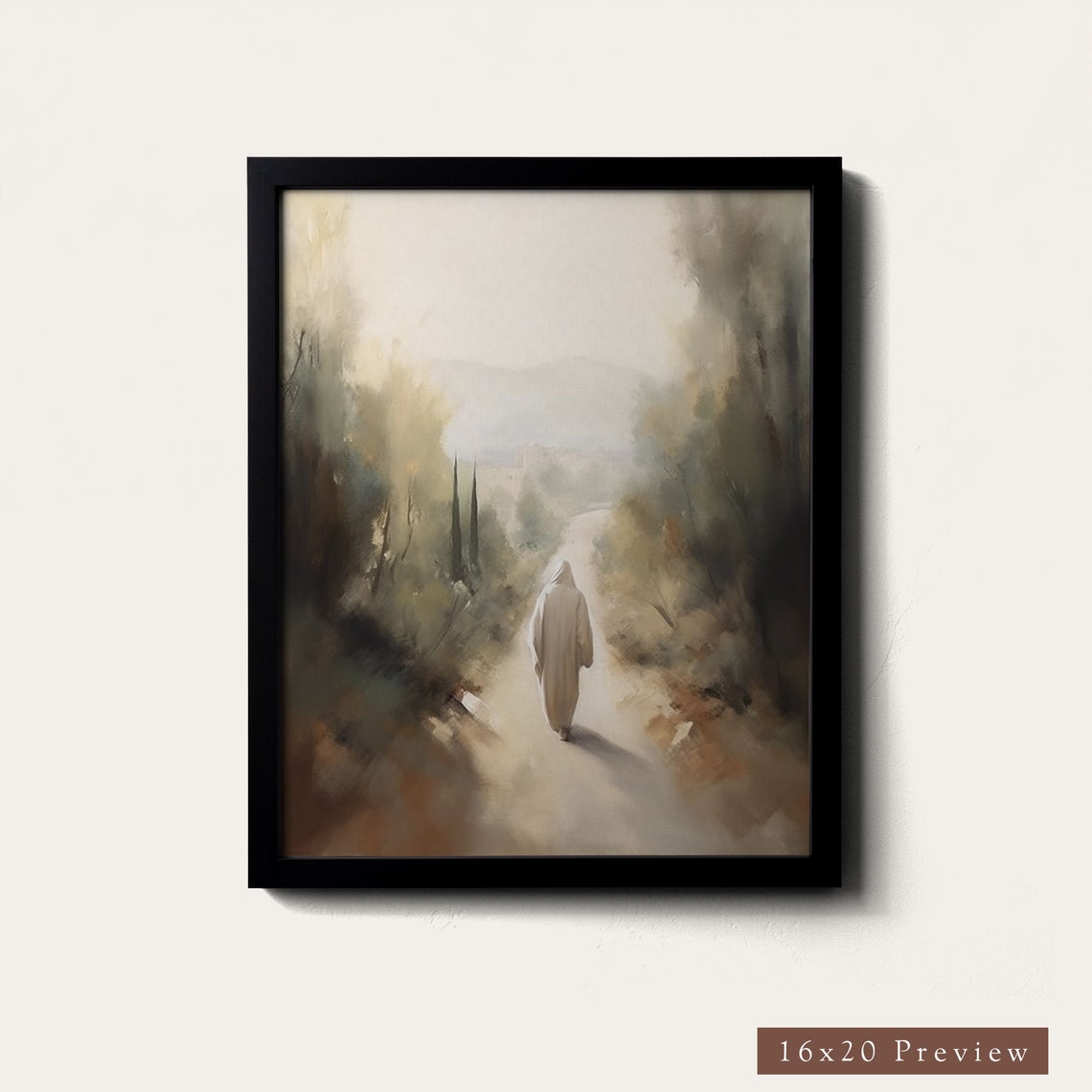 Jesus Christ Walking Sunlit Forest Path Neutral Faith Poster - Image 3