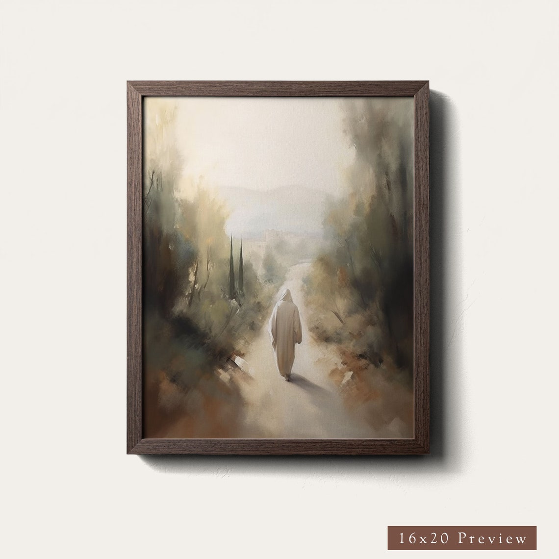 Jesus Christ Walking Sunlit Forest Path Neutral Faith Poster - Image 4
