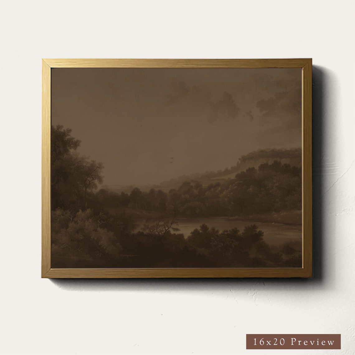 Dark Moody Valley Misty Hills Vintage Landscape Fine Art Poster - Image 4