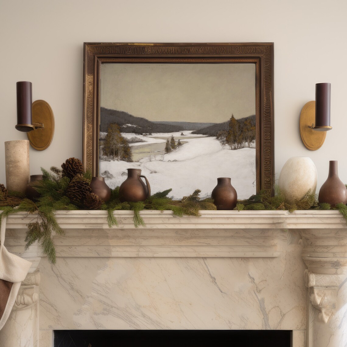 Vintage Winter Countryside Landscape Art Print - Image 6