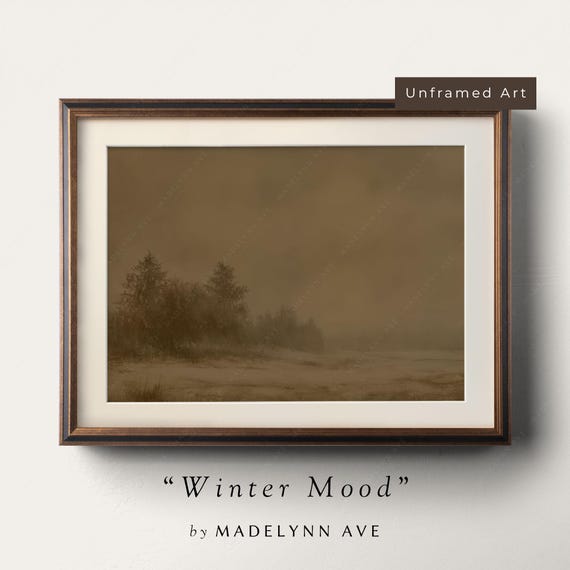 Moody Forest Landscape Art Print Unframed Winter Wall Decor Sepia Toned Nature Scene Rustic Home Decor Pine Tree Artwork