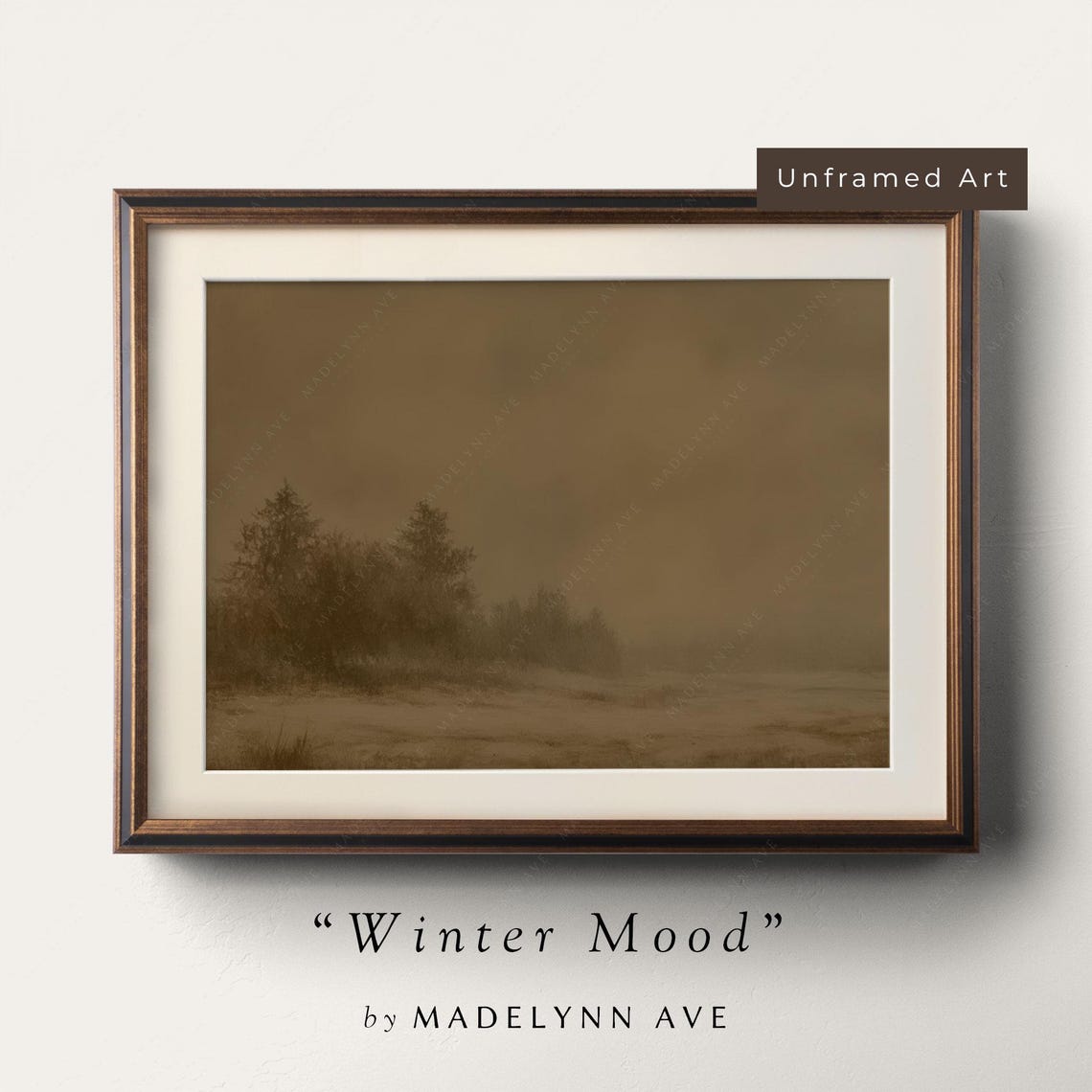 Moody Forest Landscape Art Print Unframed Winter Wall Decor Sepia Toned Nature Scene Rustic Home Decor Pine Tree Artwork