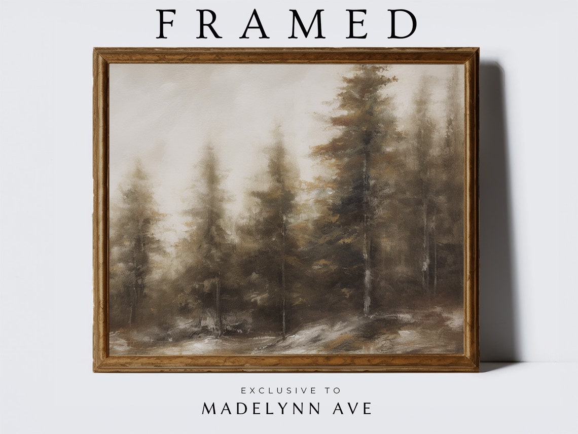 Framed Winter Pine Forest Neutral Landscape Nature Art Poster