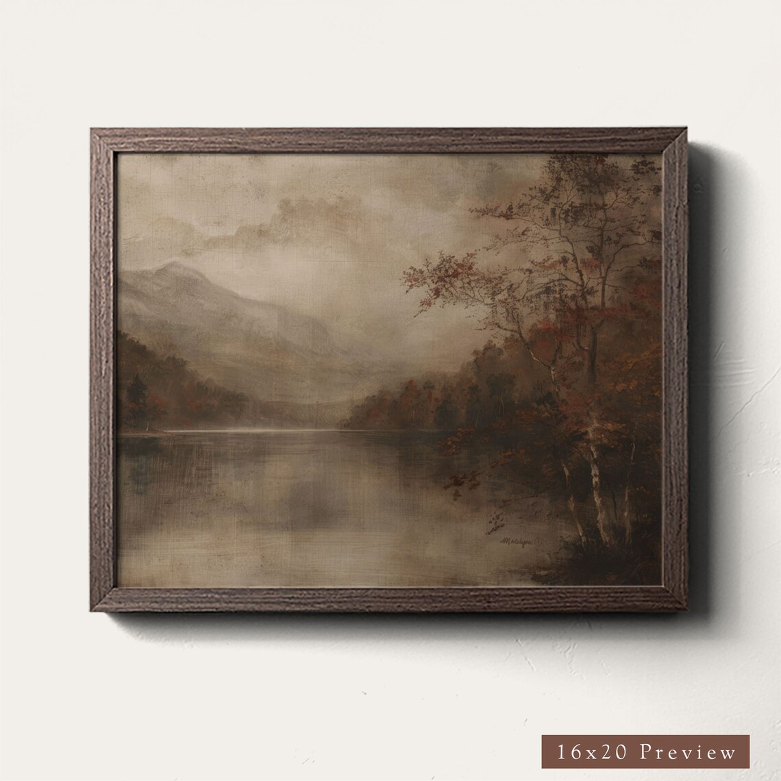 Moody Fall Lake Landscape, Vintage Autumn Art Print - Image 3