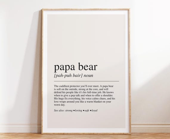 Papa Bear Definition Print Rustic Fathers Day Wall Art