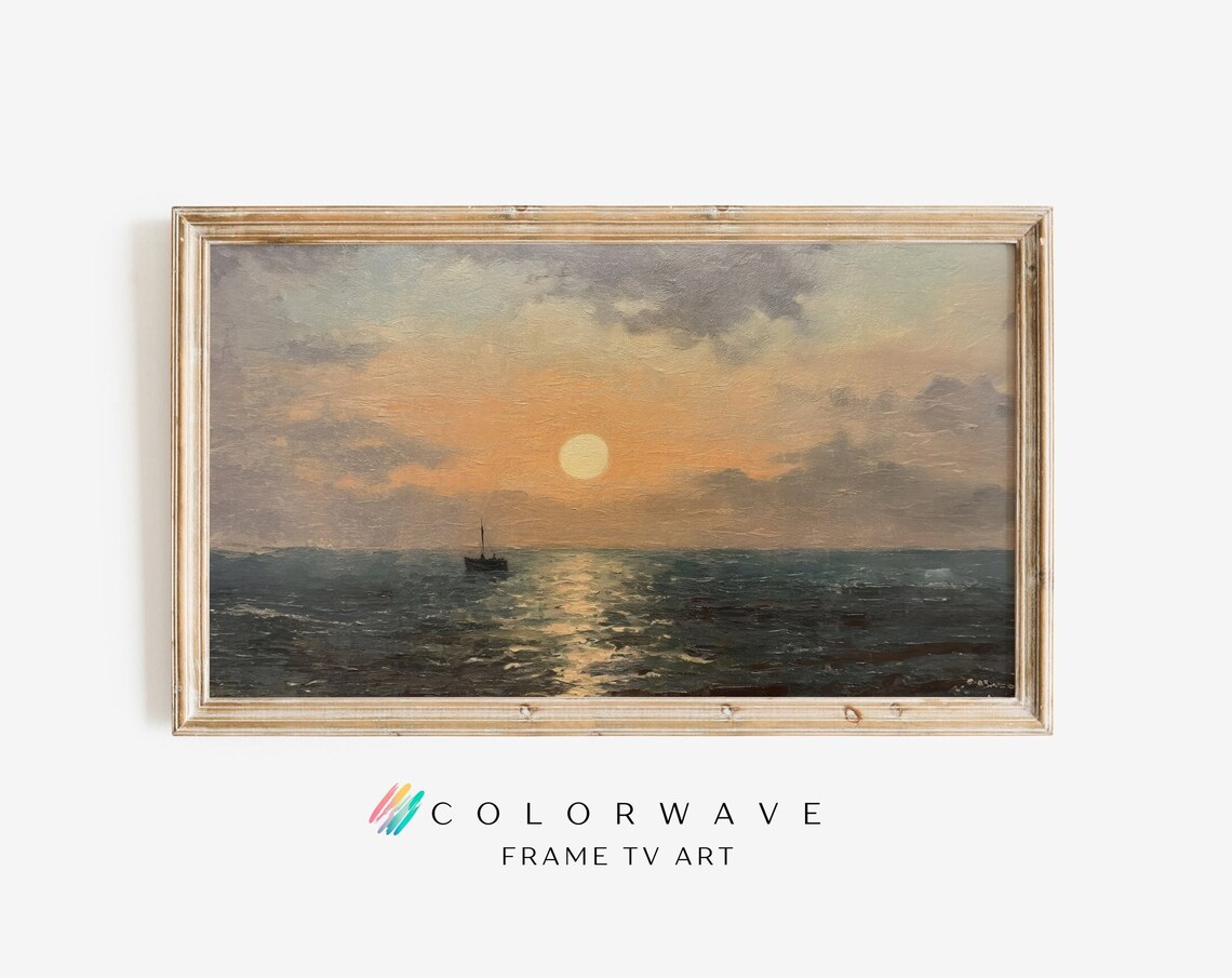 Sunset Sailboat Old Man And The Sea Vintage Ocean Seascape Oil Painting Poster