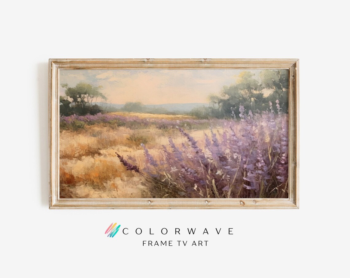 Lavender Field Sunset Purple Flowers Country Painting Wall Art