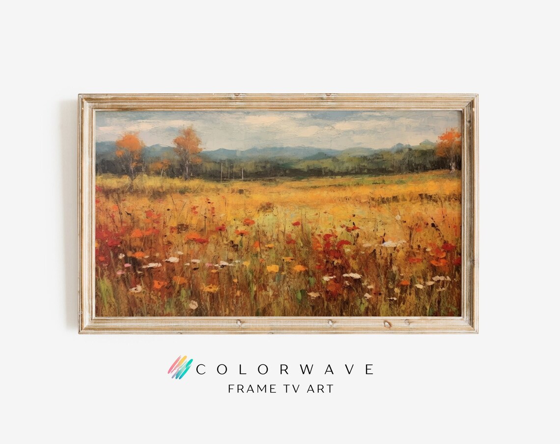 Autumn Wildflower Meadow Golden Fall Field Oil Painting Wall Art