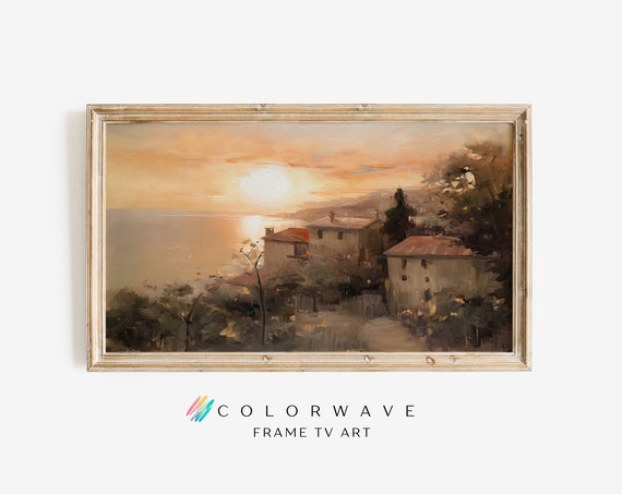 Mediterranean Sunset Vintage Frame Tv Art Rustic Farmhouse Art Aesthetic Wall Art Tv Frame Art